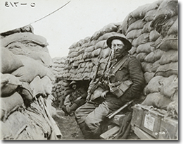 A Canadian soldier in a front line trench, September 1916.
George Metcalf Archival Collection
CWM 19920044-616
O.713
© Canadian War Museum
