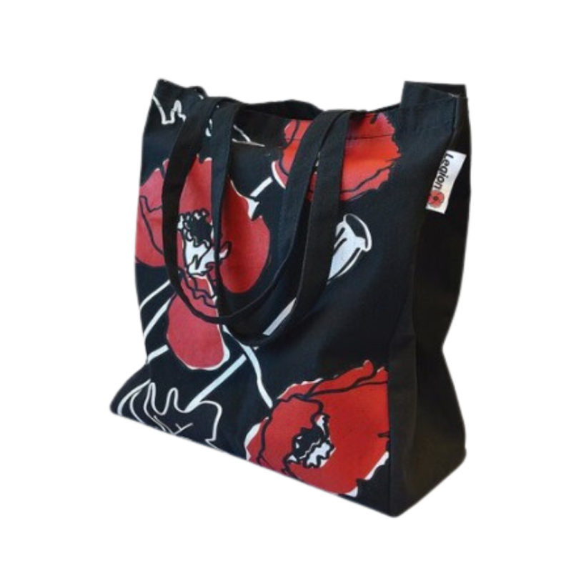 Black poppy shopping tote