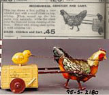 Tin clockwork-driven hen and chick, 
Eaton's Fall Winter 1916-17, p.394.