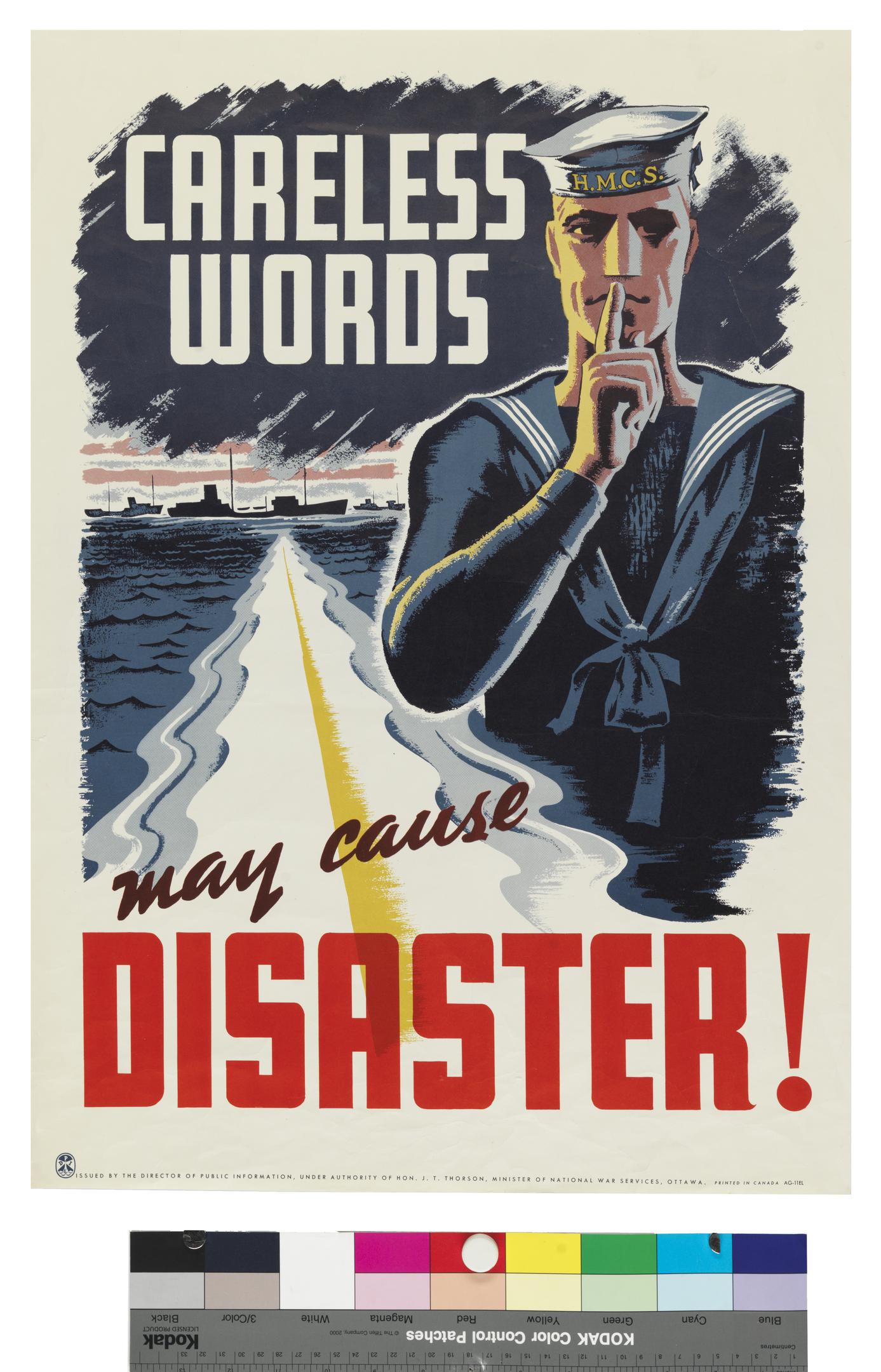 wartime security poster, CARELESS WORDS may cause DISASTER!