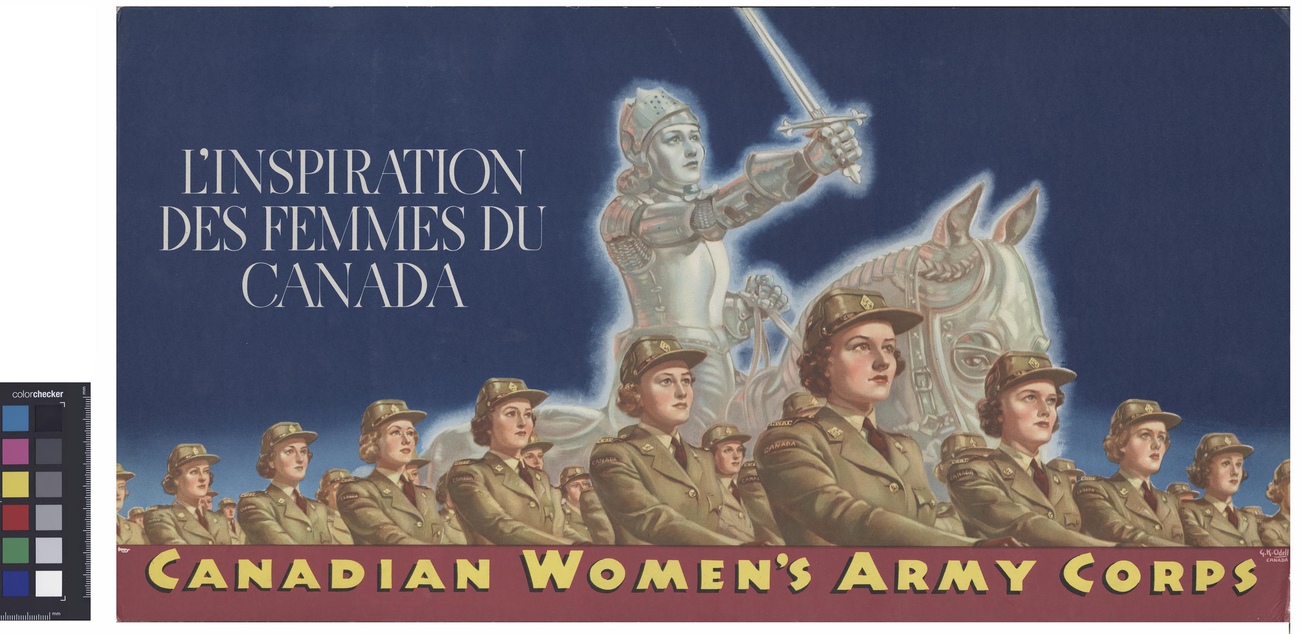 wartime recruiting poster, L'INSPIRATION DES FEMMES DU CANADA CANADIAN WOMEN'S  ARMY CORPS