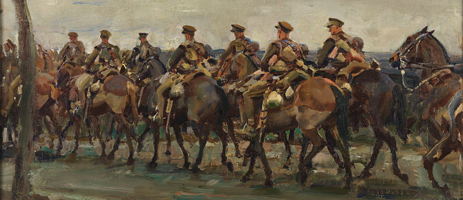 A painting of men on horses exhibited at the Canadian War Museum in Ottawa.