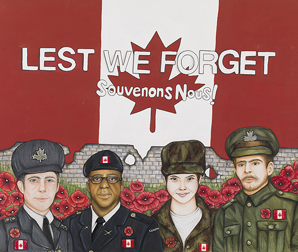 A painting of a group of Canadian soldiers displayed at the Canadian War Museum in Ottawa.