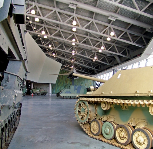 Two tanks are parked in the Canadian War Museum in Ottawa.