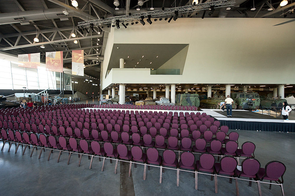 Rows of purple chairs in the LeBreton Gallery.