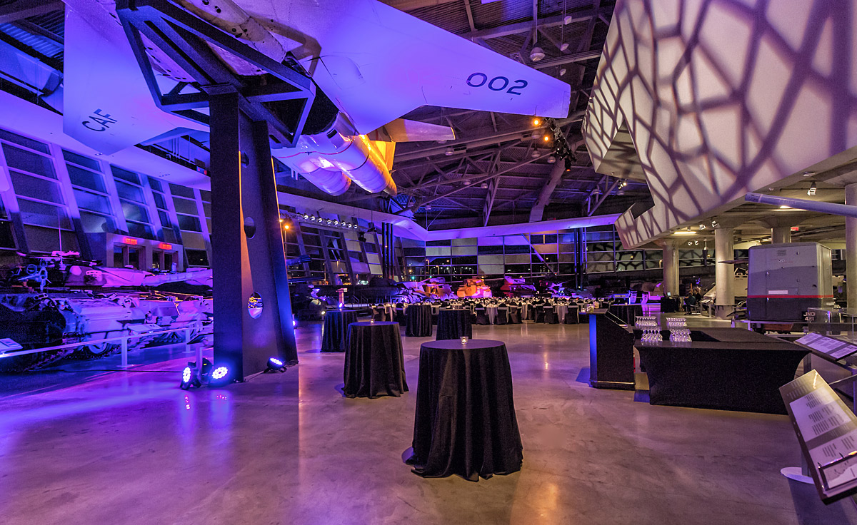 The LeBreton Gallery filled with tables and chairs in the Canadian War Museum in Ottawa.