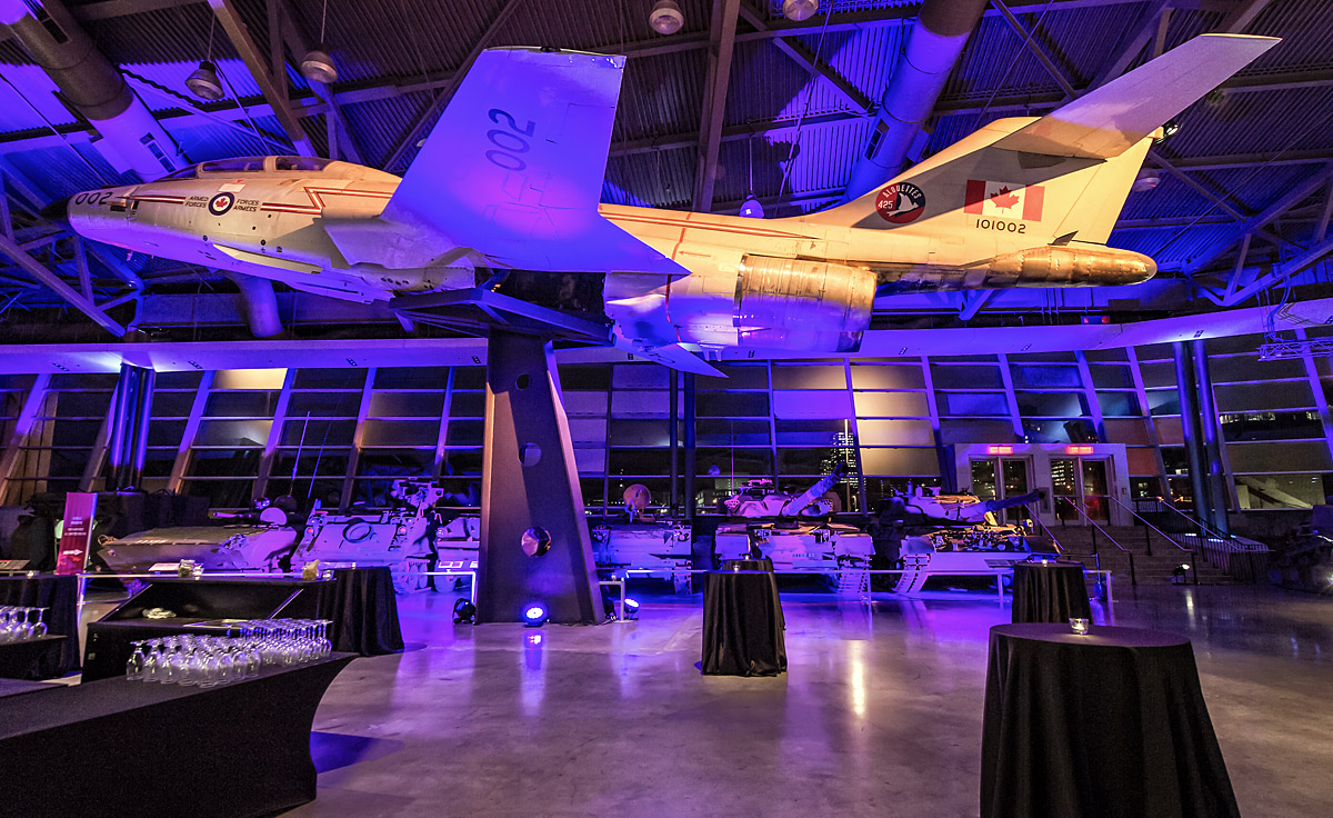 An aircraft hangs from the ceiling of the LeBreton Gallery at the Canadian War Museum in Ottawa.