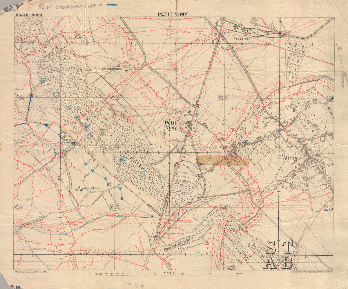 A map of a battlefield with red and blue lines.