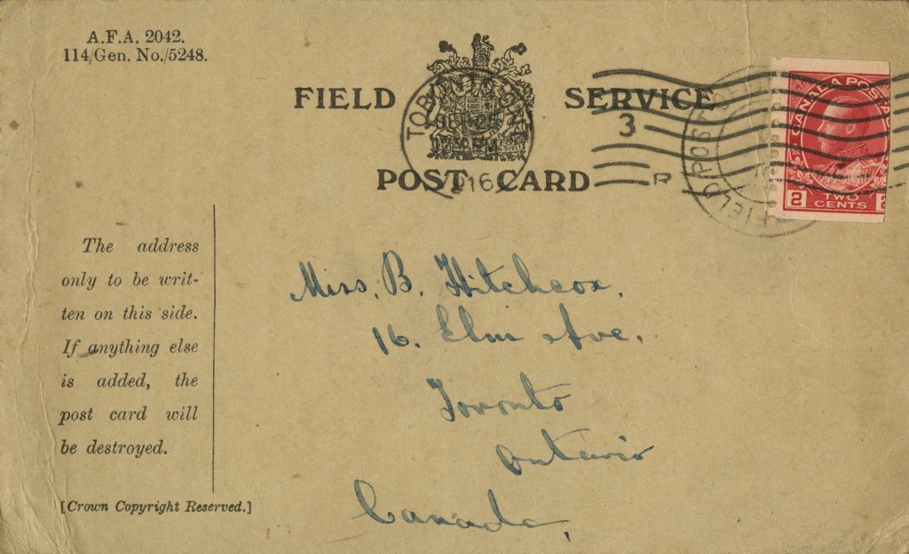 A postcard from the Canadian War Museum in Ottawa with a handwritten note on it.