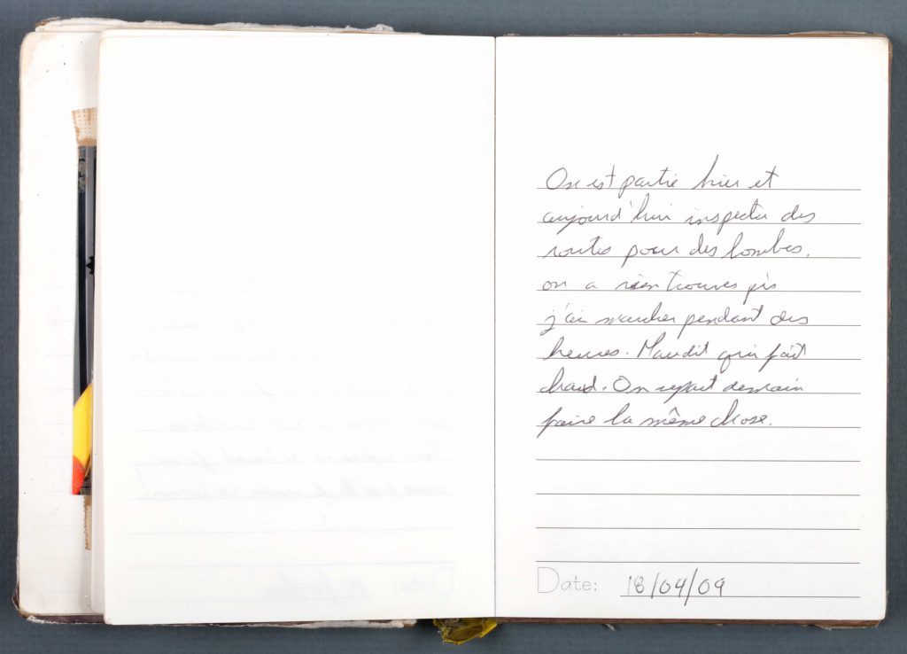 A page from Master Corporal Martin Rouleau's diary.