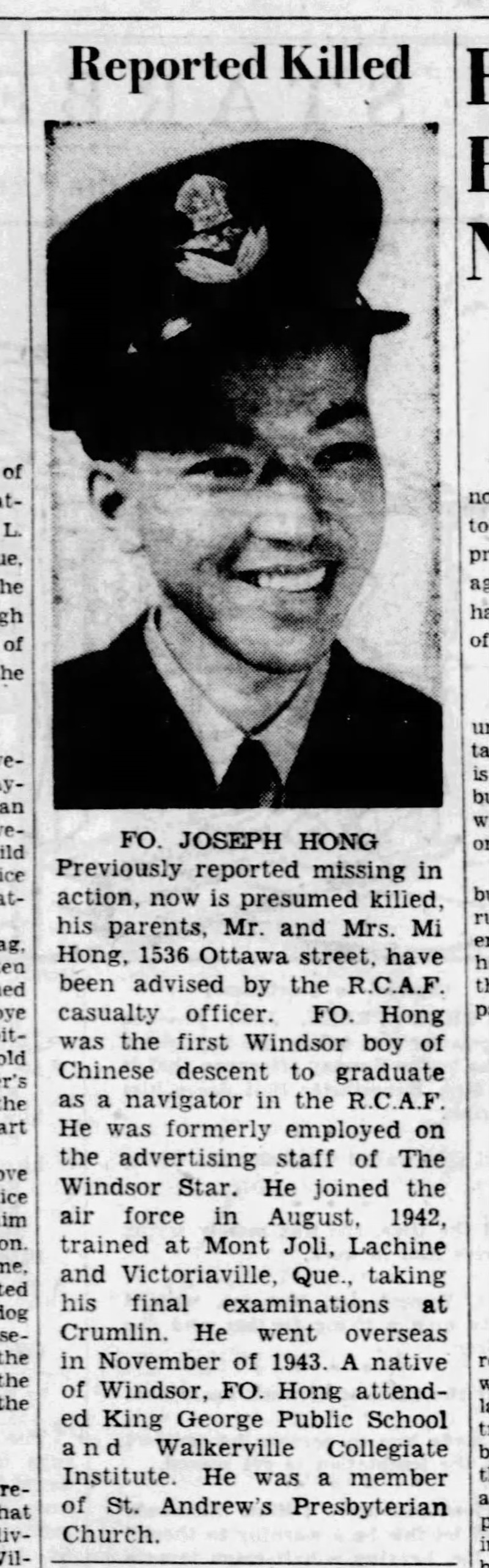 A newspaper article featuring a picture of a man in a uniform.