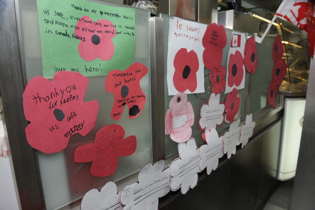 A display of poppy flowers at the Canadian War Museum in Ottawa.