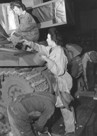 Women working on a war tank.